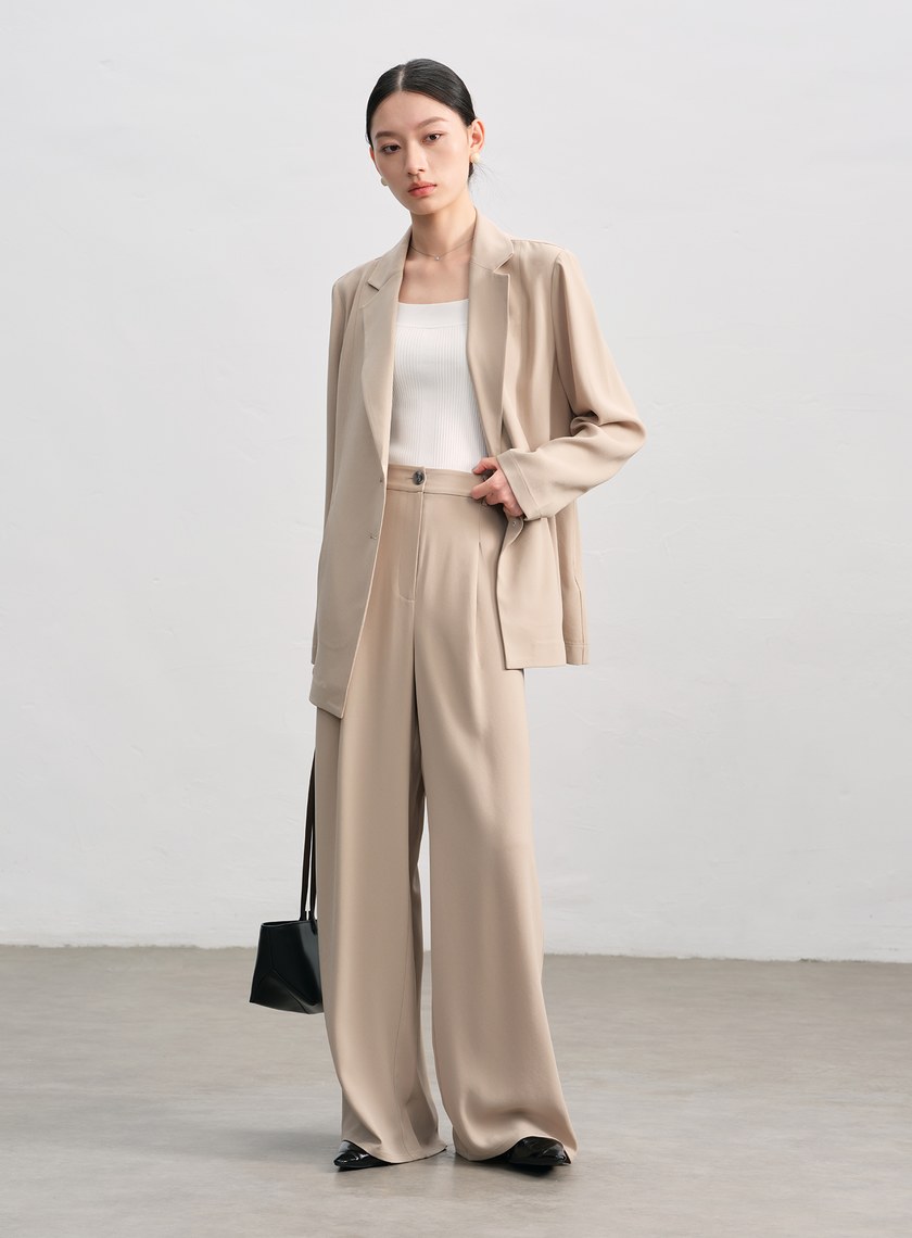 垂感醋酸修身西裝褲