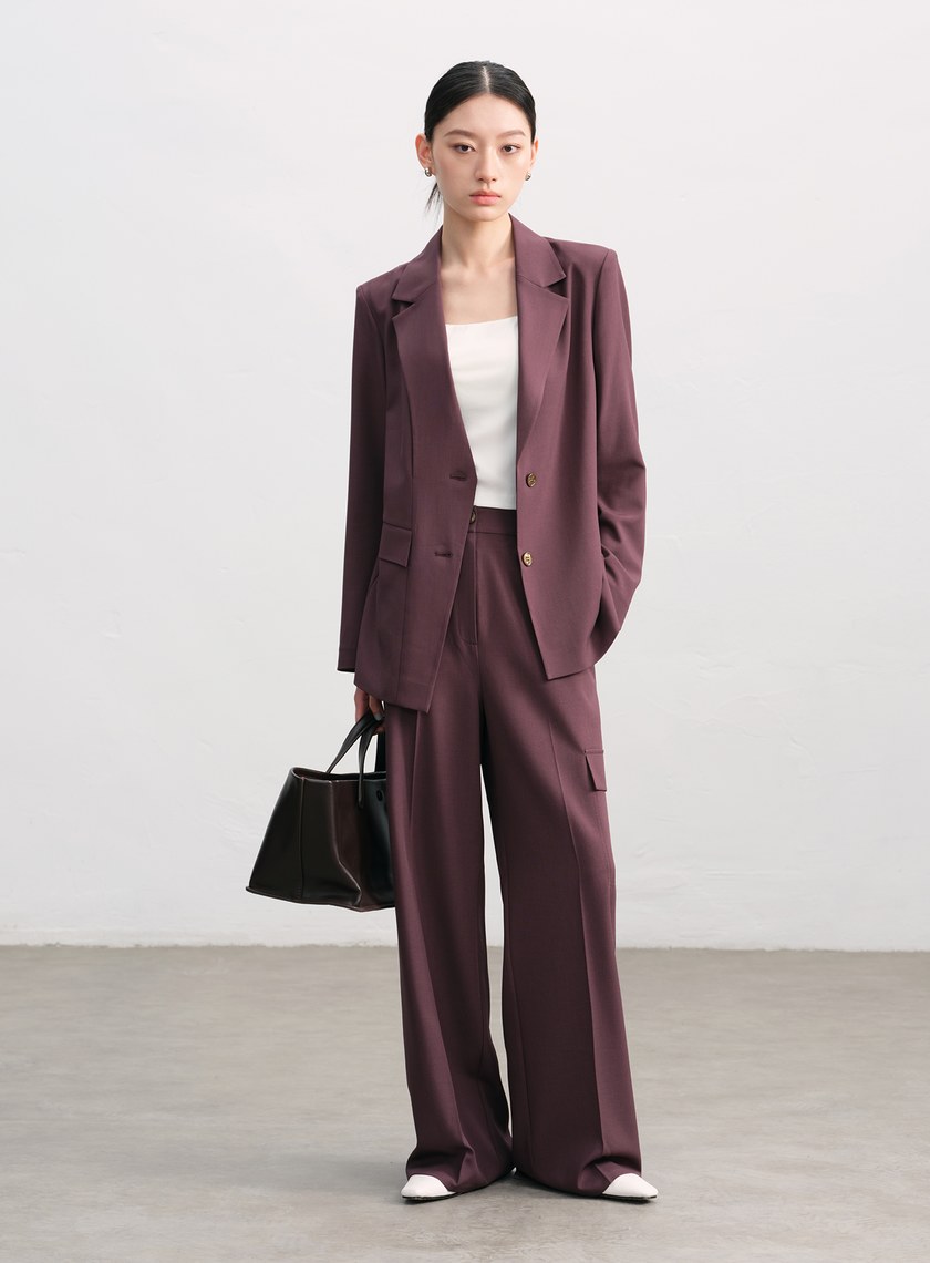 不對稱工裝闊腿褲