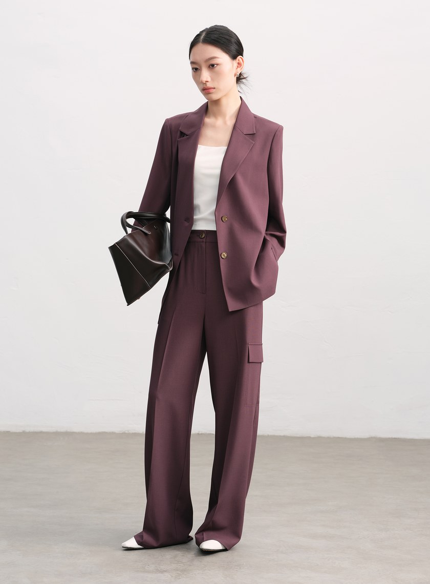 不對稱工裝闊腿褲