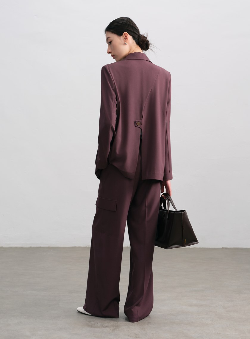 不對稱工裝闊腿褲