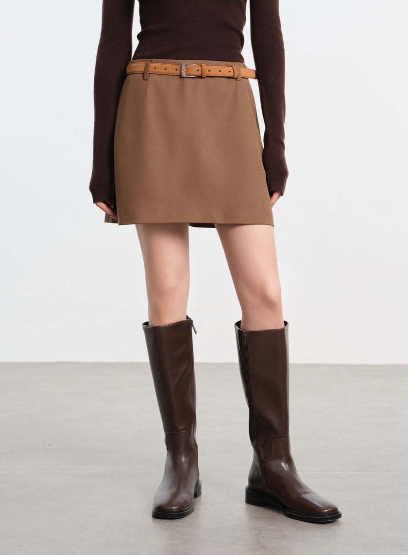 仿麂皮一片式褲裙