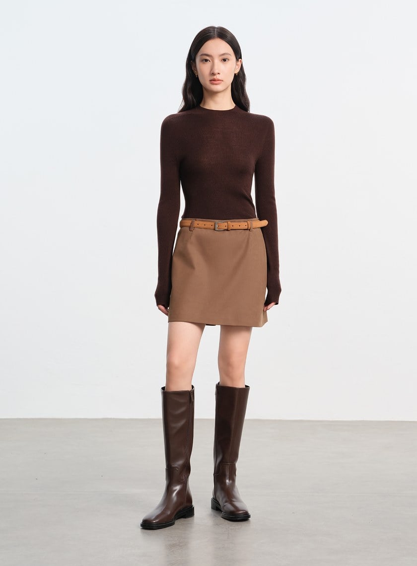 仿麂皮一片式褲裙