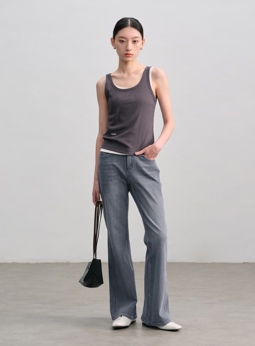 彈力復古喇叭牛仔褲