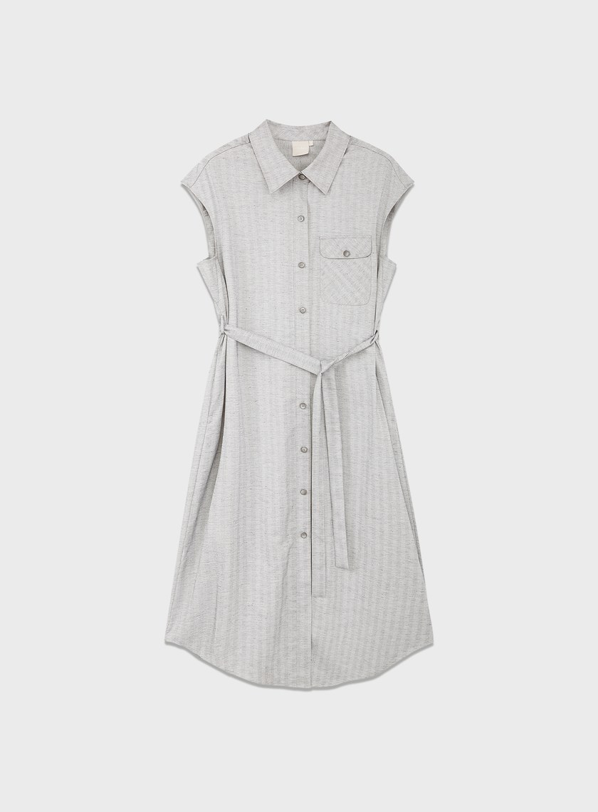 條紋亞麻襯衫洋裝