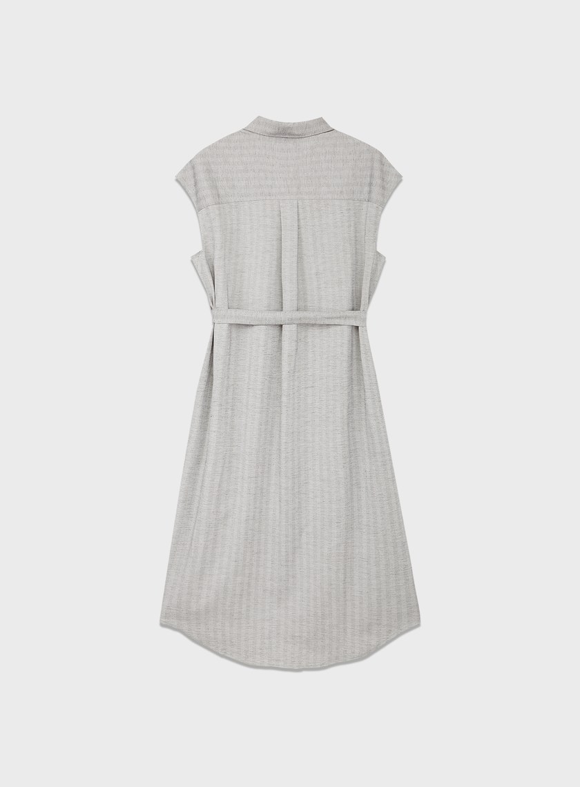 條紋亞麻襯衫洋裝