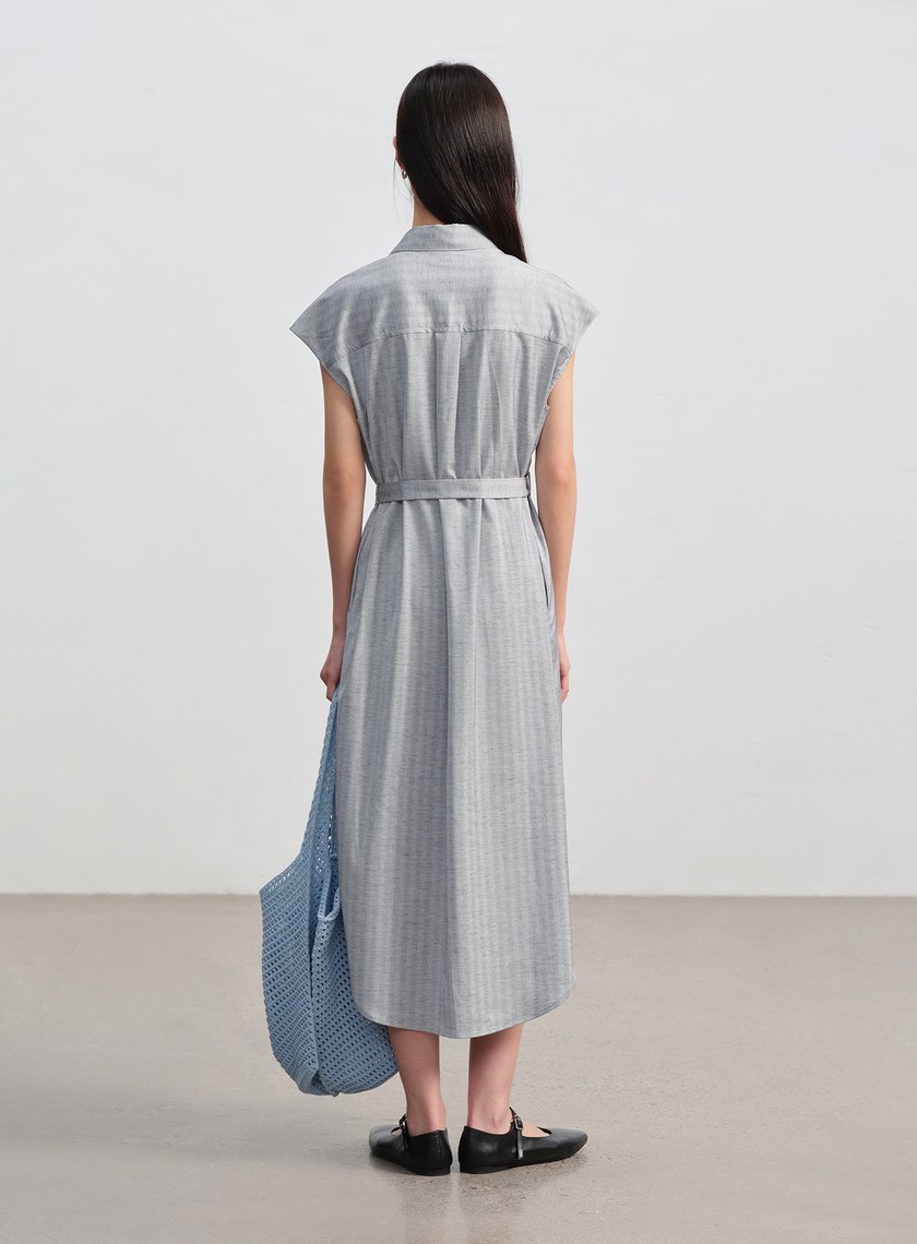 條紋亞麻襯衫洋裝