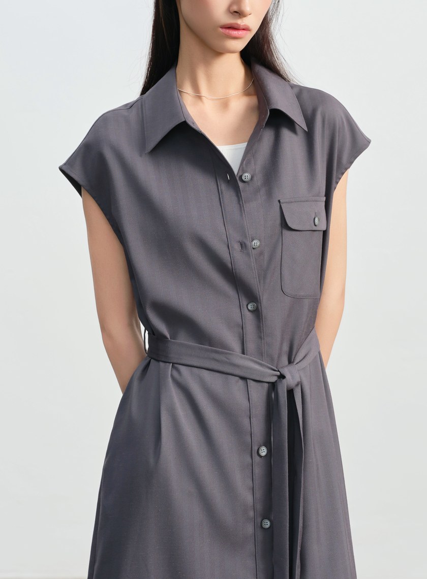 條紋亞麻襯衫洋裝