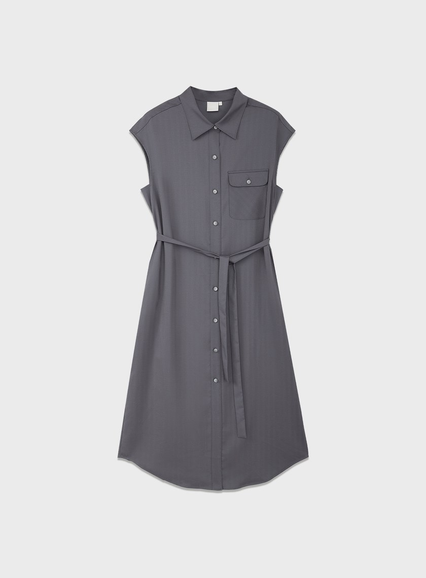 條紋亞麻襯衫洋裝