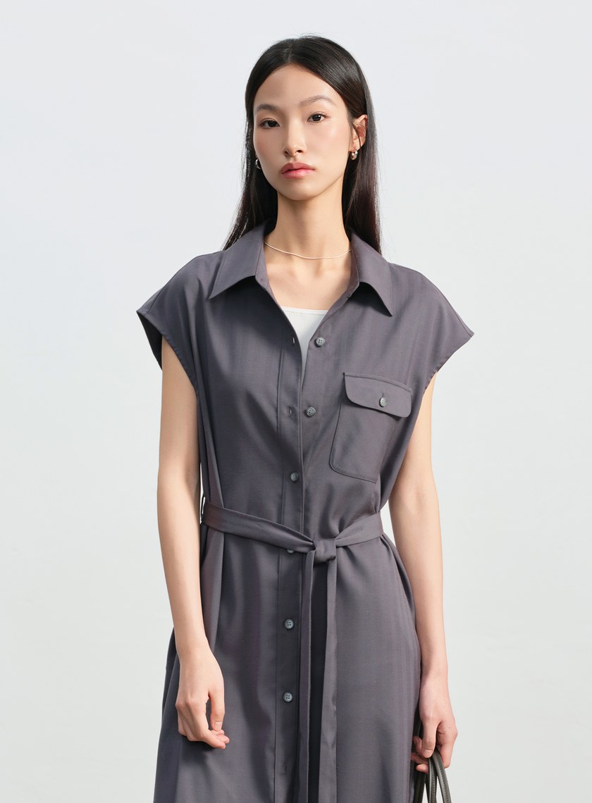 條紋亞麻襯衫洋裝