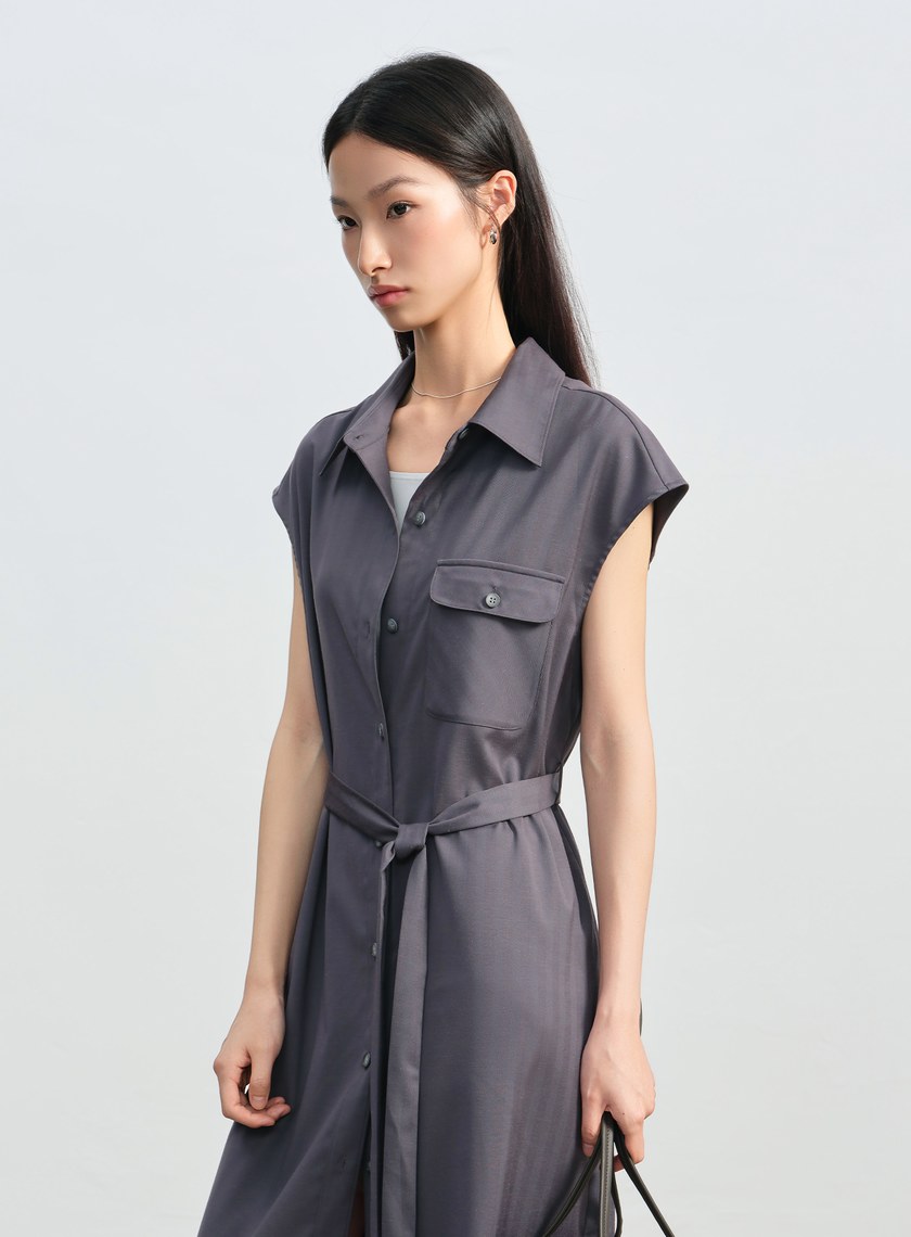 條紋亞麻襯衫洋裝