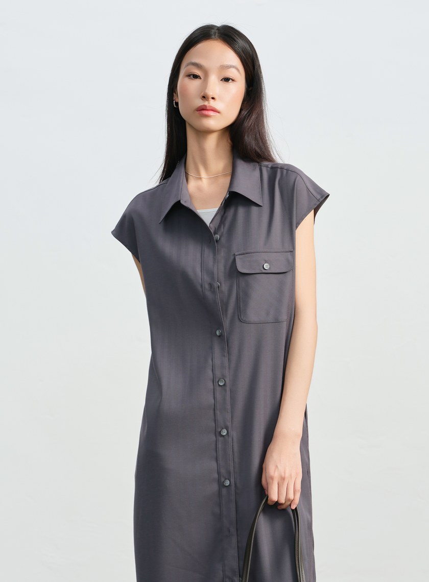 條紋亞麻襯衫洋裝