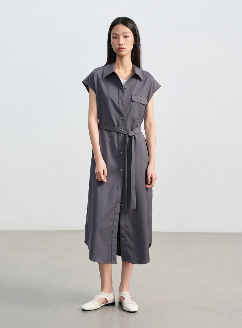 條紋亞麻襯衫洋裝