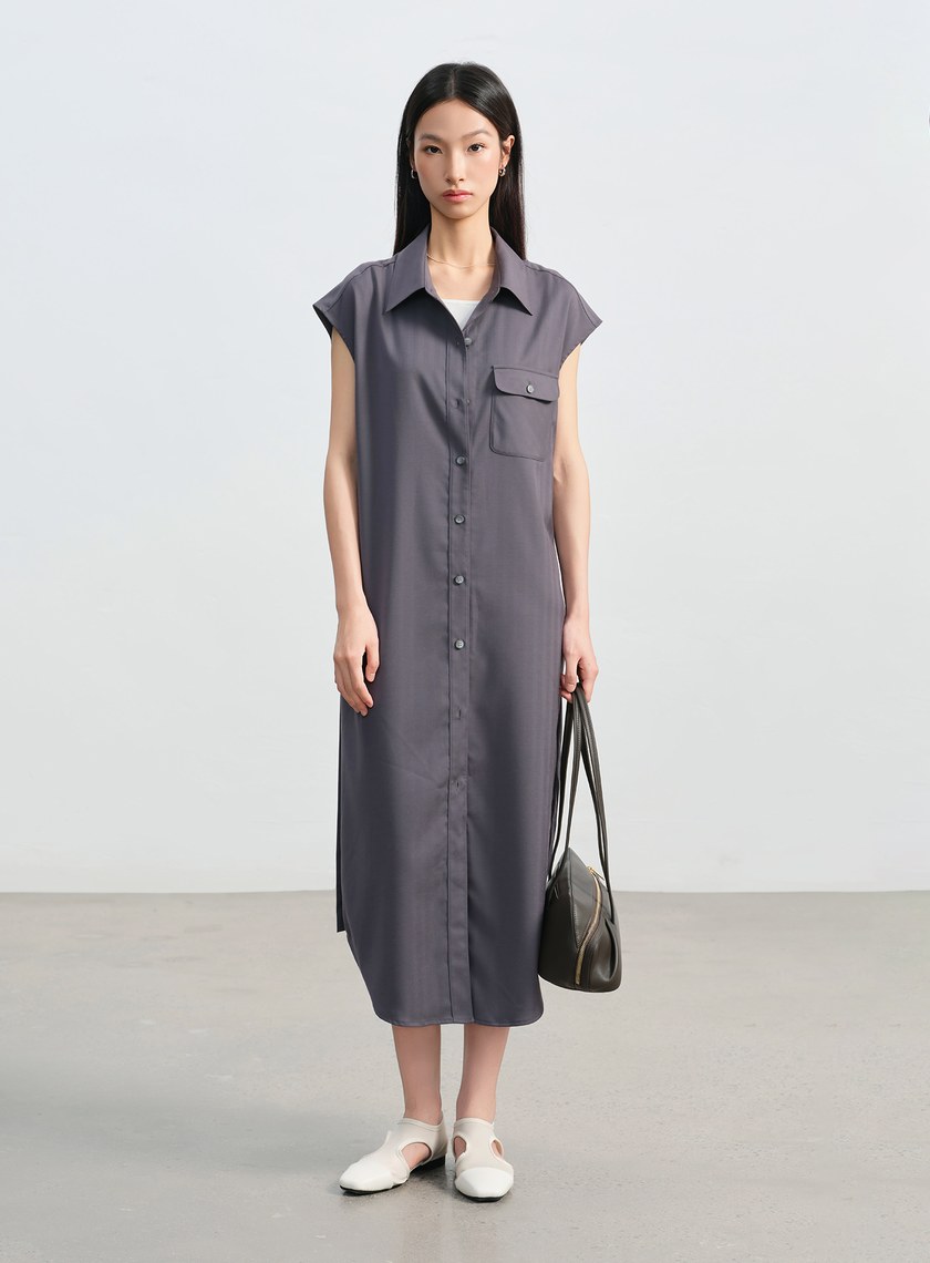 條紋亞麻襯衫洋裝