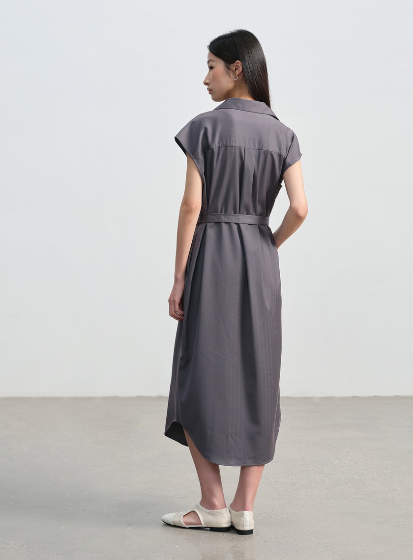 條紋亞麻襯衫洋裝