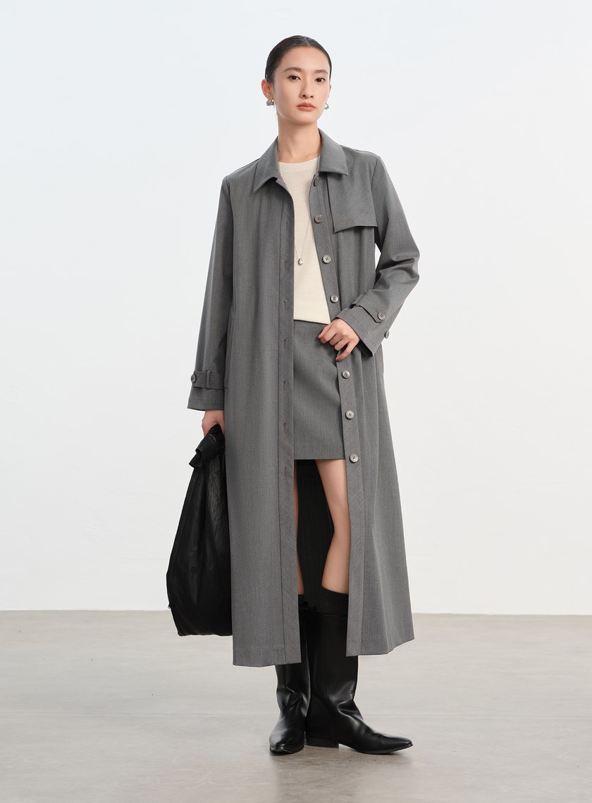 俐落長版風衣式洋裝