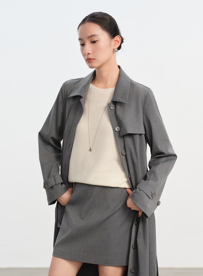 俐落長版風衣式洋裝