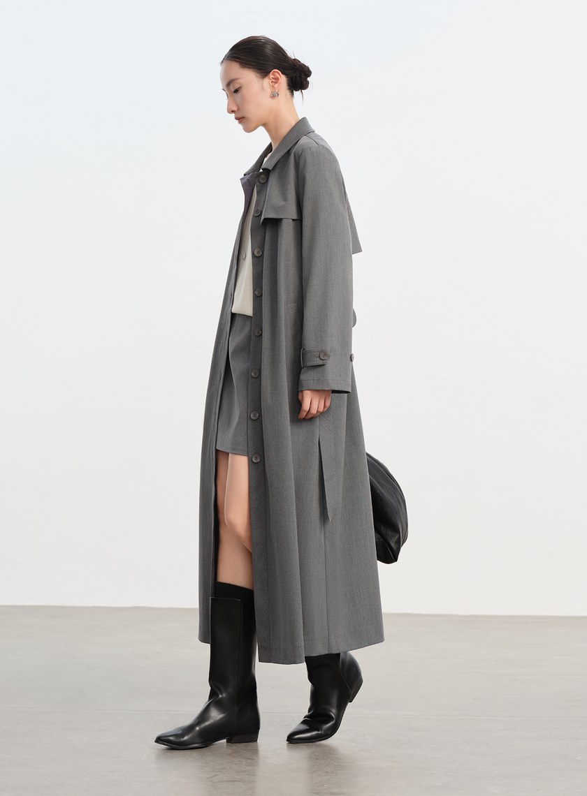 俐落長版風衣式洋裝