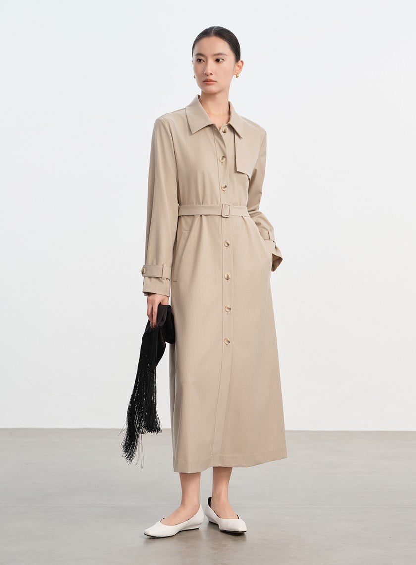 俐落長版風衣式洋裝