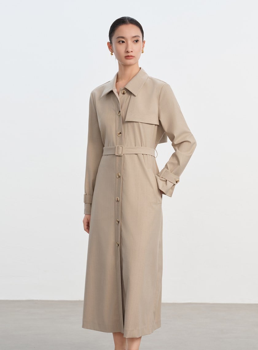 俐落長版風衣式洋裝