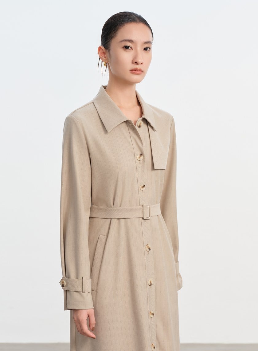 俐落長版風衣式洋裝