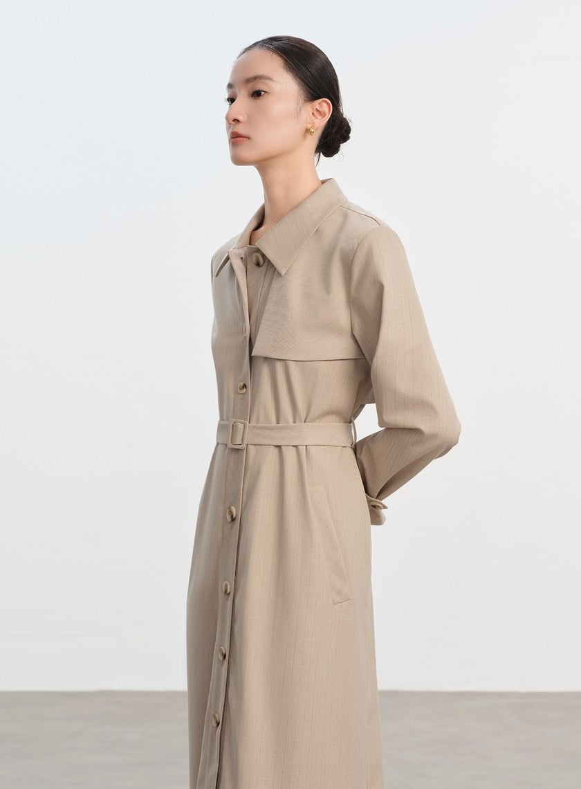 俐落長版風衣式洋裝