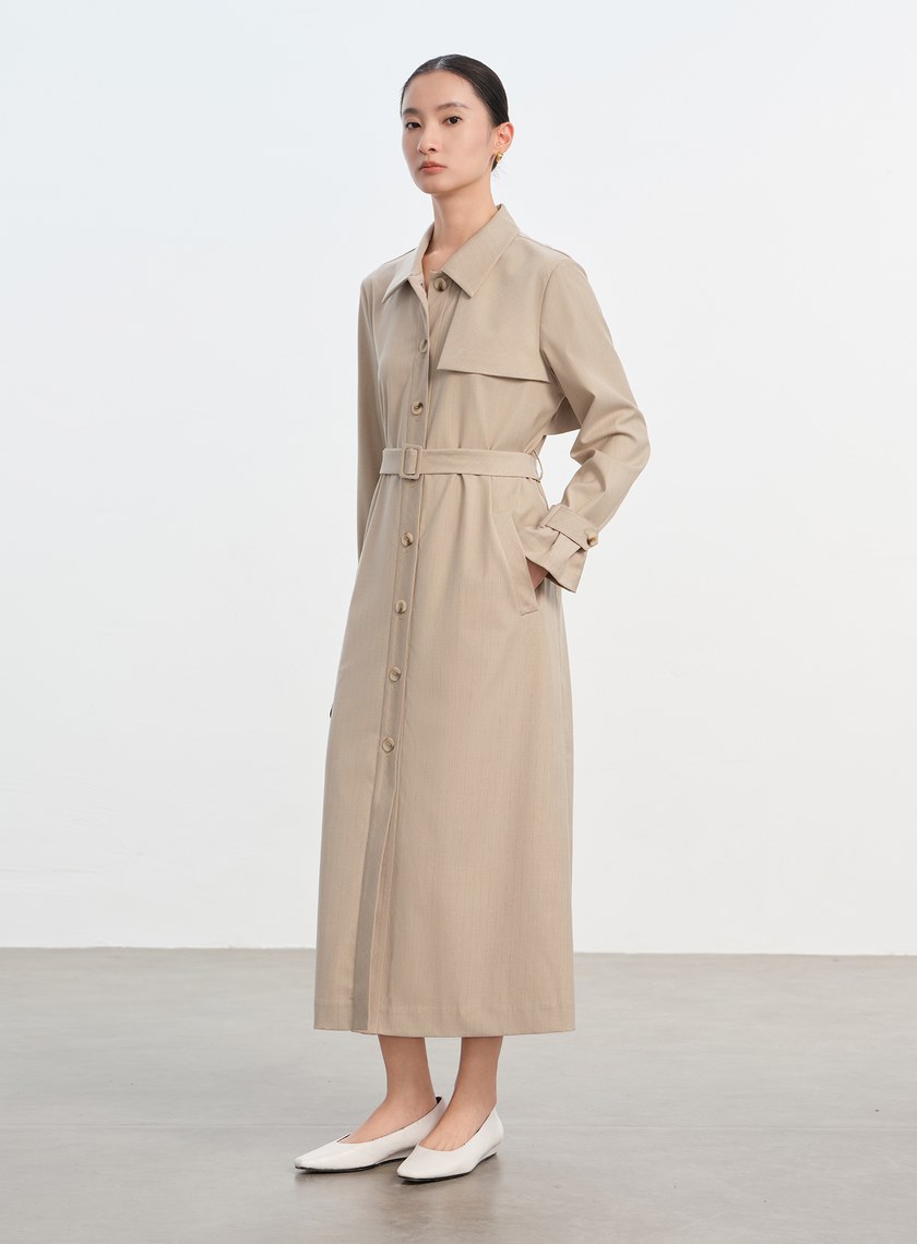 俐落長版風衣式洋裝