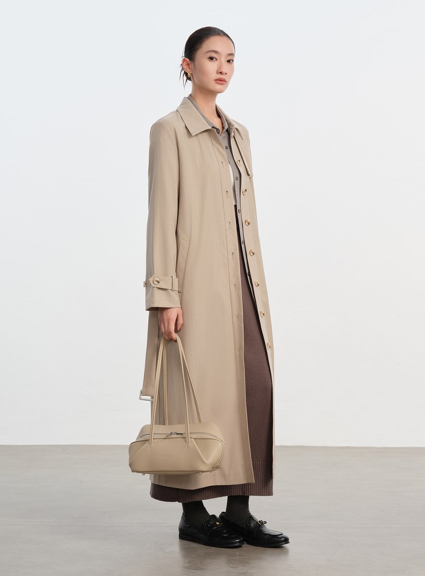 俐落長版風衣式洋裝