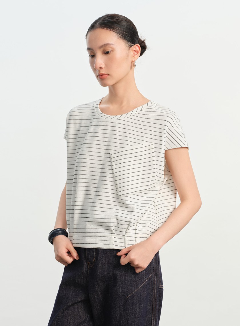 垂墜感落肩口袋上衣