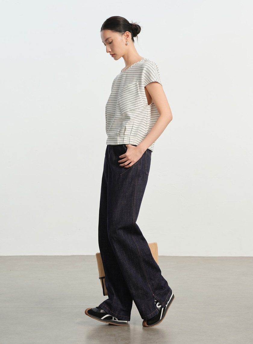 垂墜感落肩口袋上衣