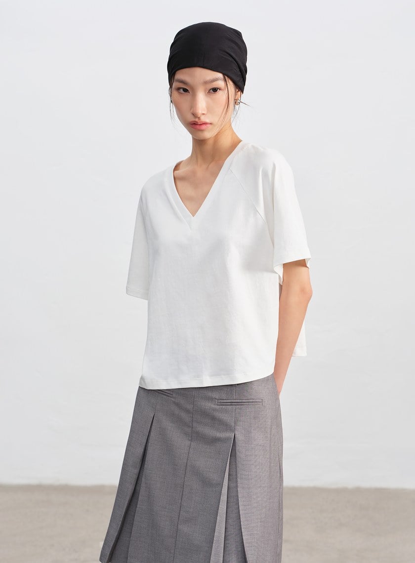 涼感V領寬版上衣