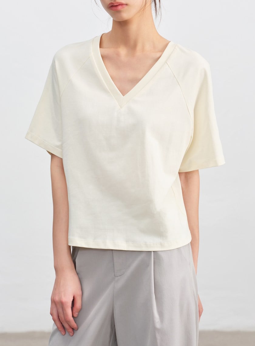涼感V領寬版上衣