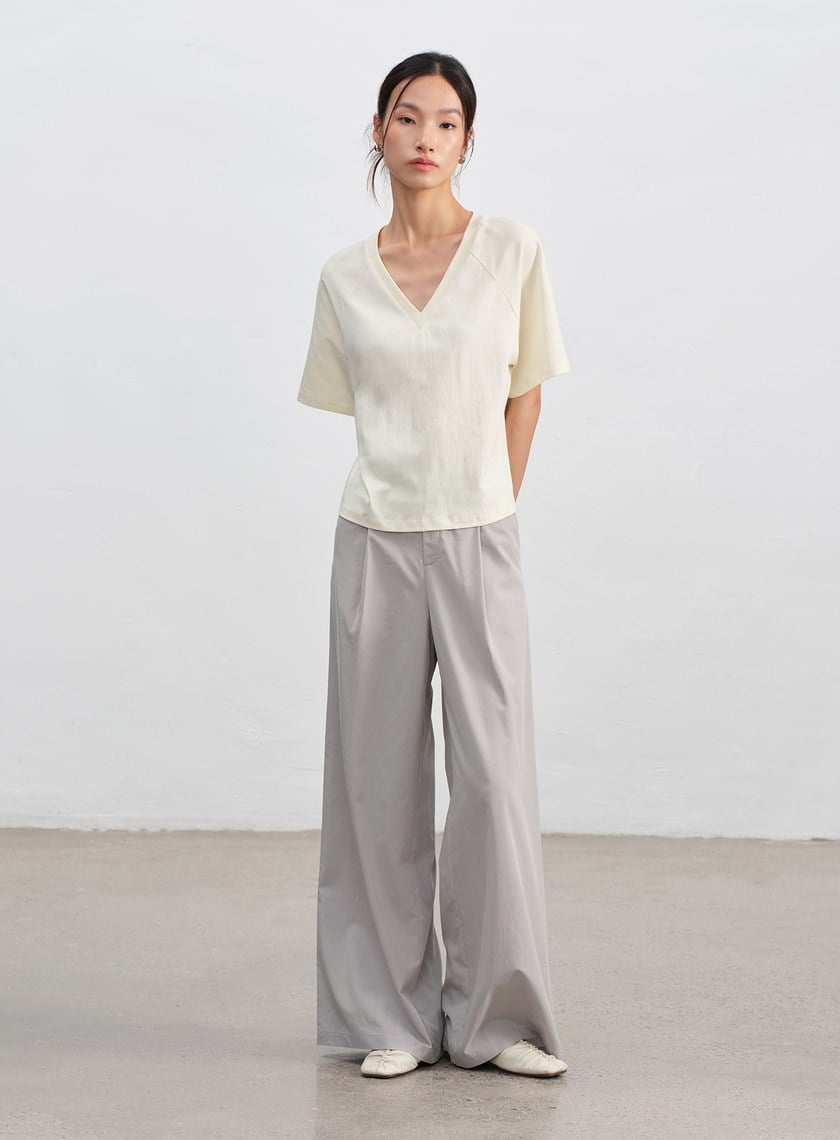 涼感V領寬版上衣