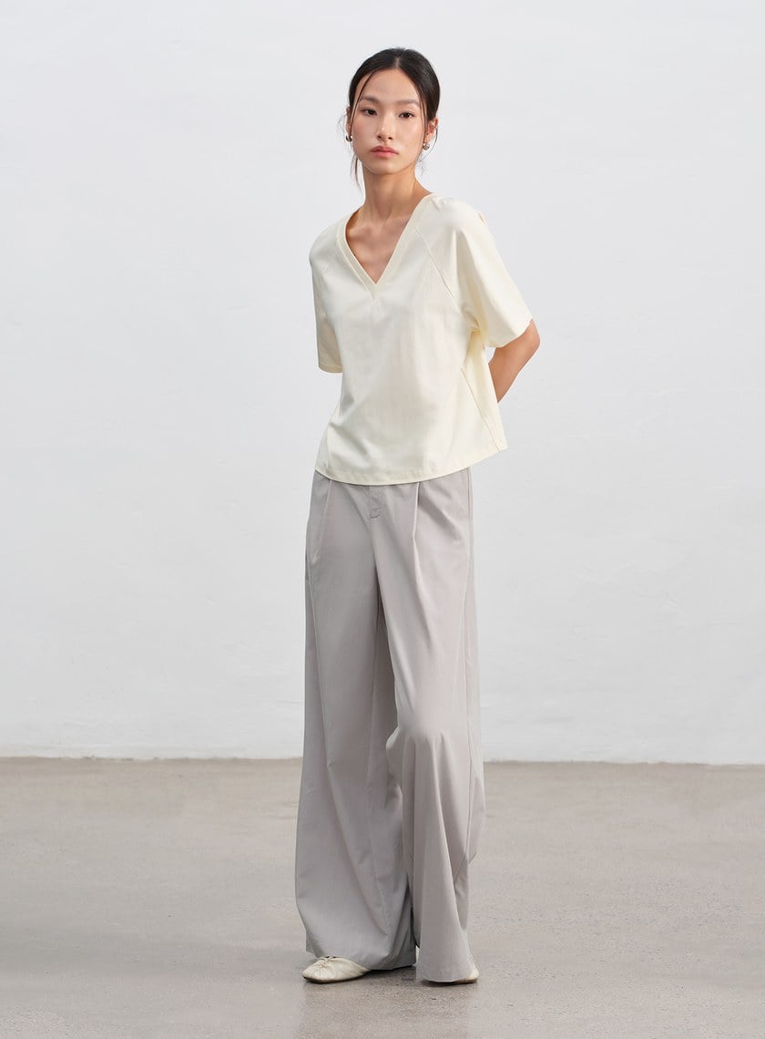 涼感V領寬版上衣