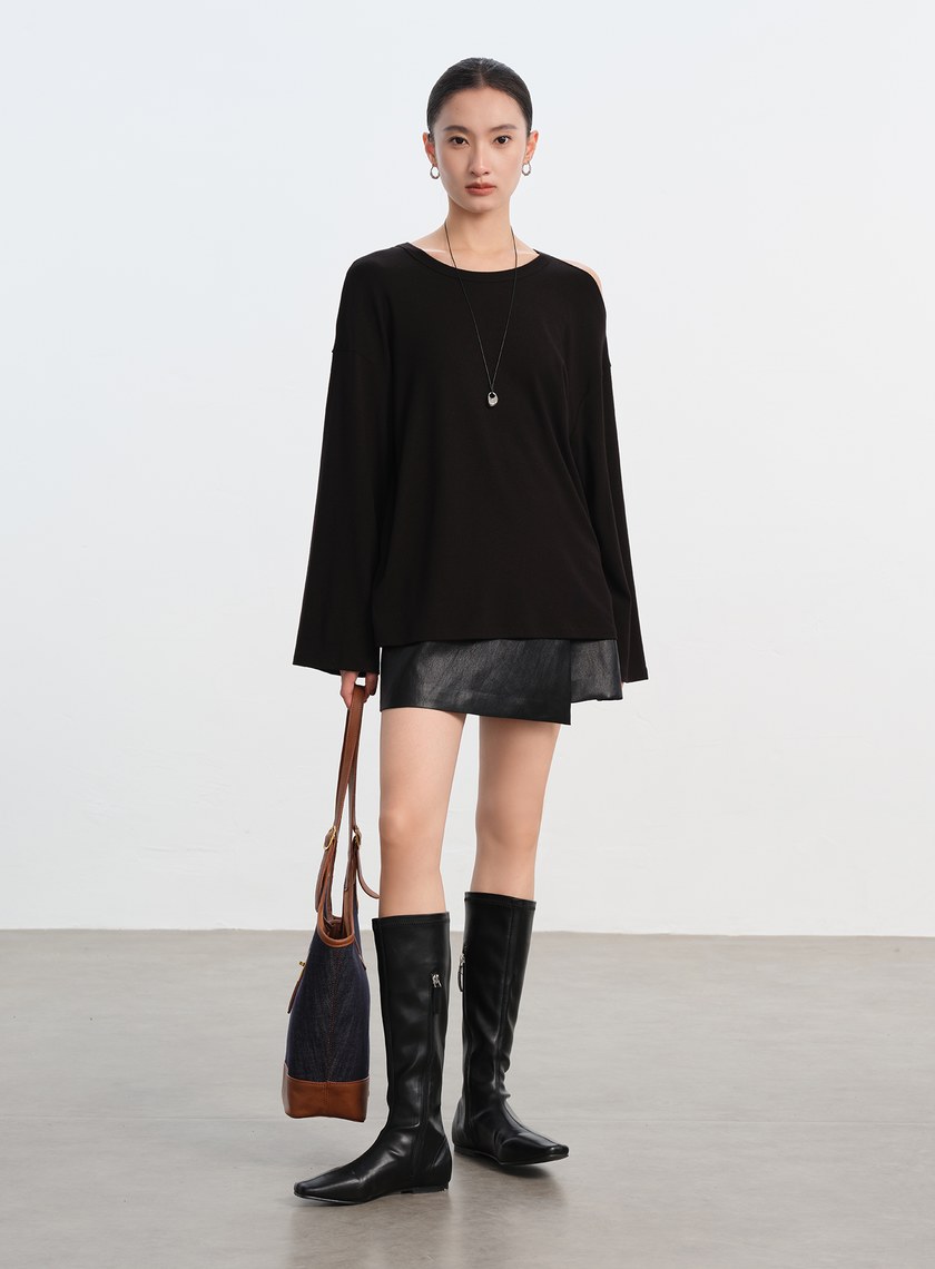 慵懶露肩針織衫