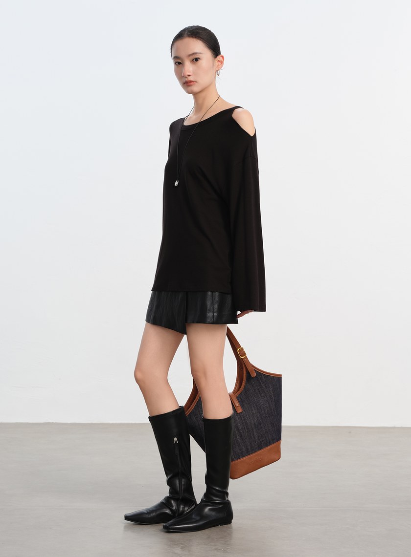 慵懶露肩針織衫