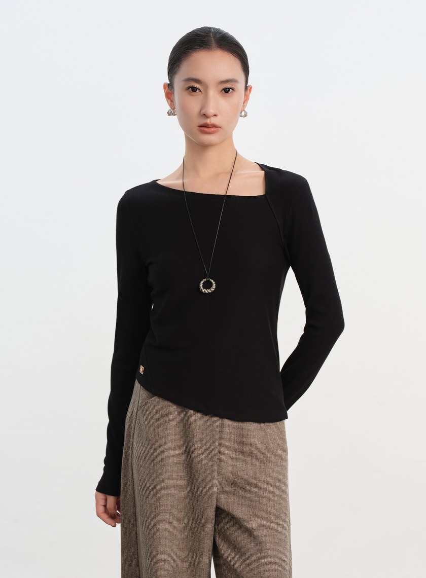 不對稱斜領修身上衣