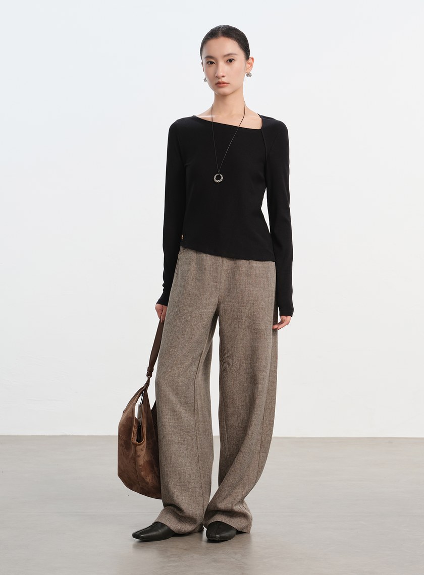 不對稱斜領修身上衣