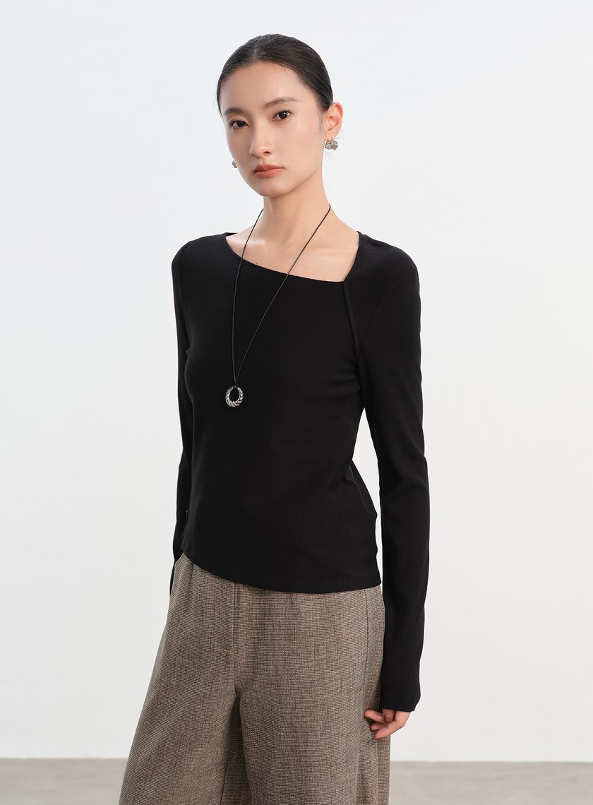 不對稱斜領修身上衣