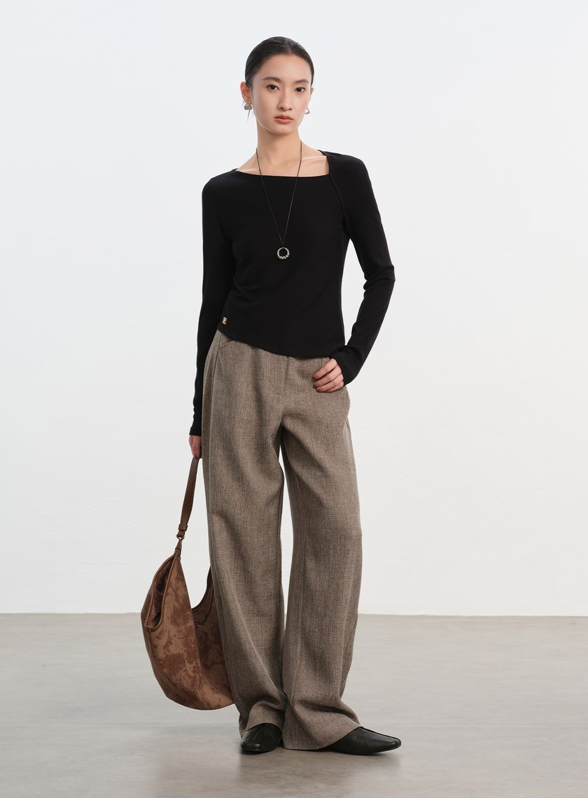 不對稱斜領修身上衣