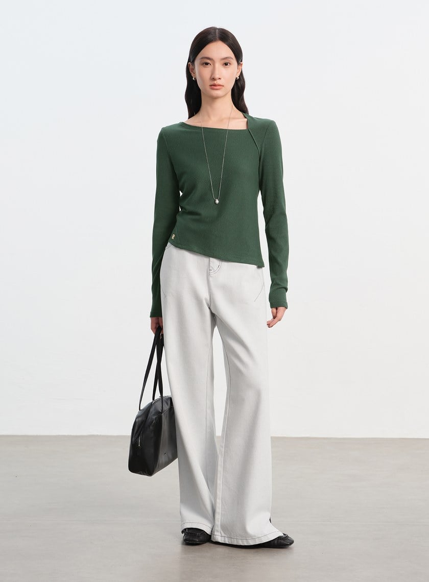 不對稱斜領修身上衣