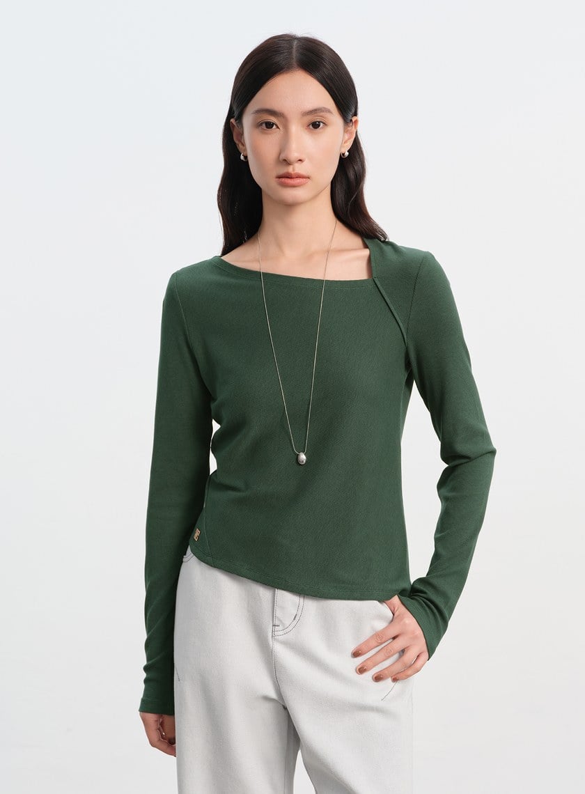 不對稱斜領修身上衣