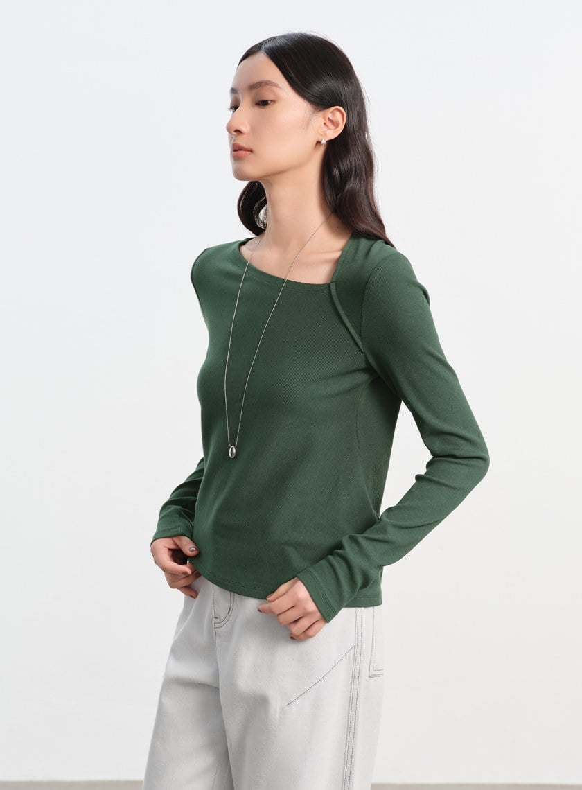 不對稱斜領修身上衣