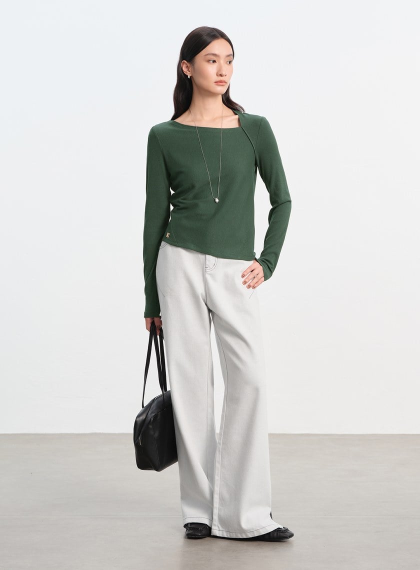 不對稱斜領修身上衣