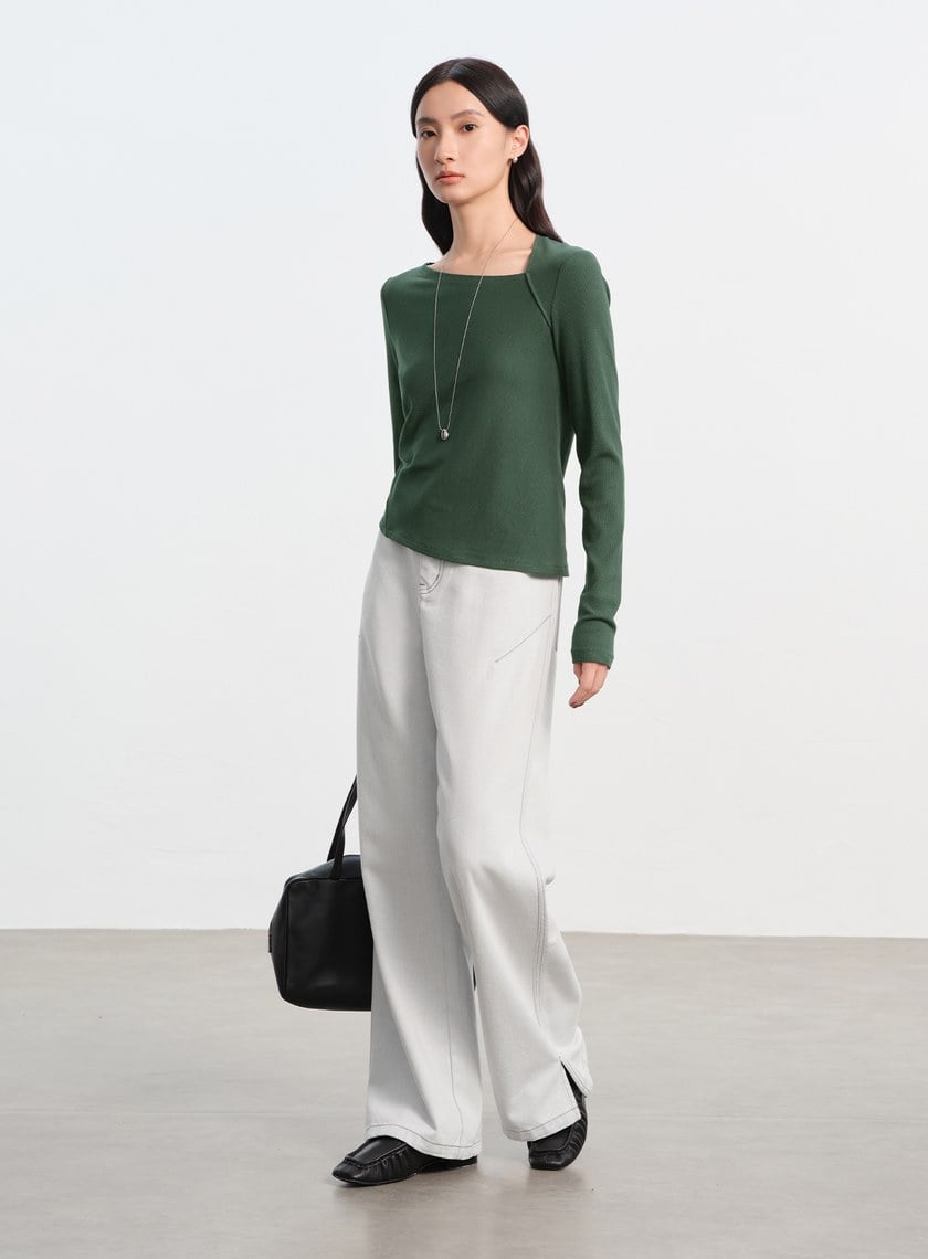 不對稱斜領修身上衣