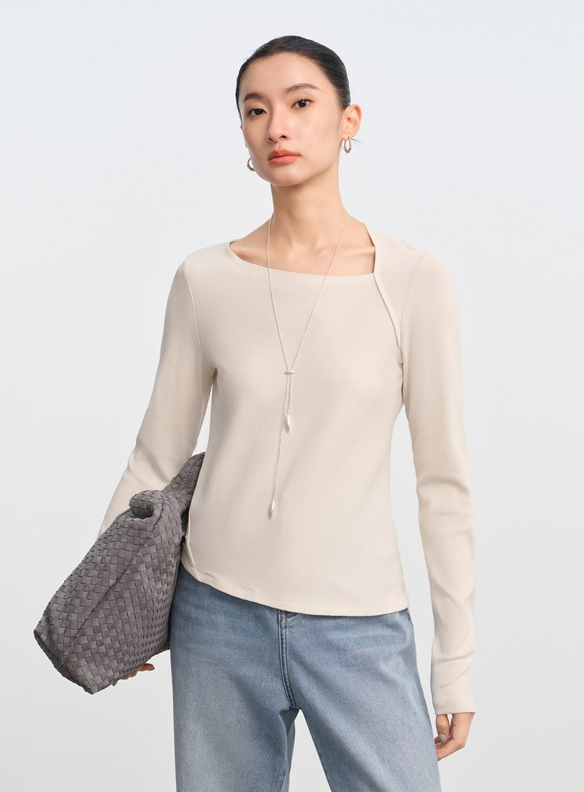 不對稱斜領修身上衣