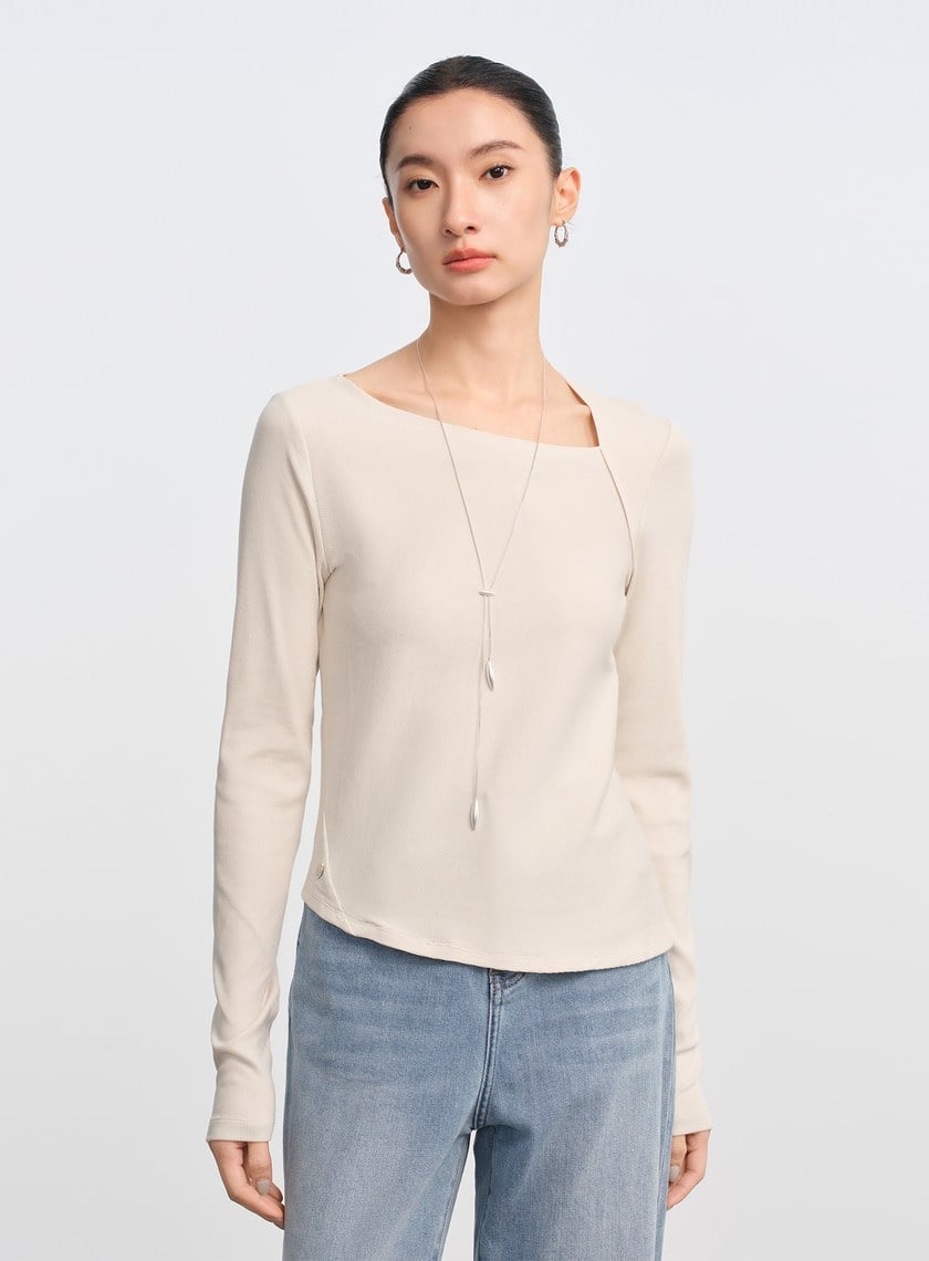 不對稱斜領修身上衣