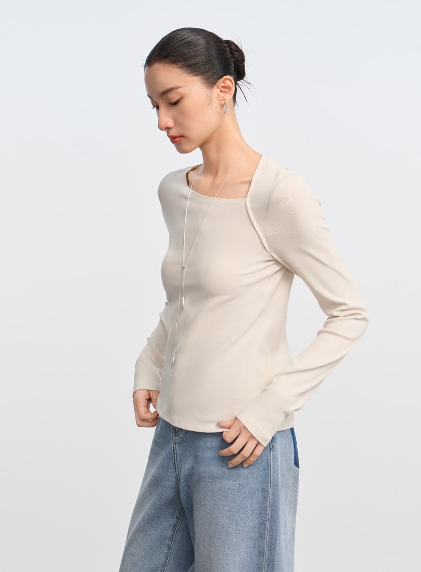 不對稱斜領修身上衣