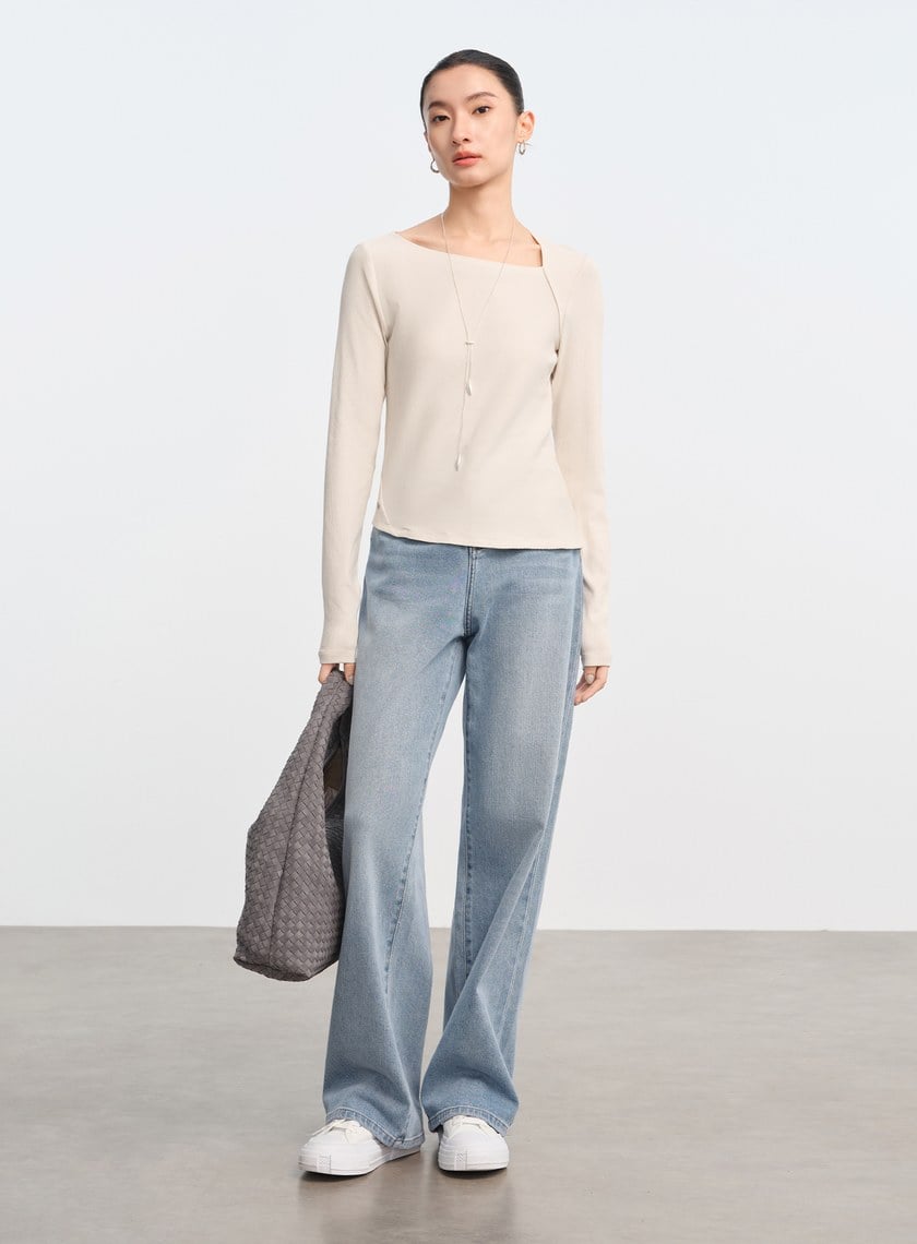 不對稱斜領修身上衣