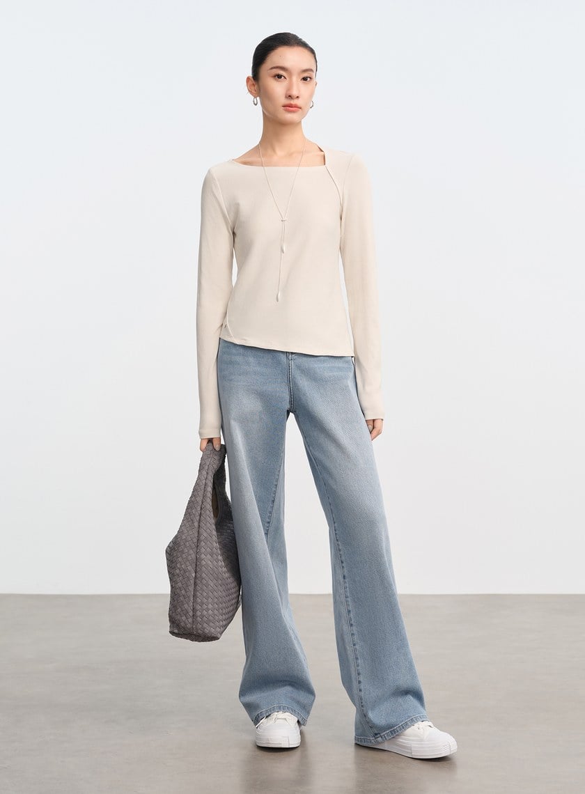 不對稱斜領修身上衣