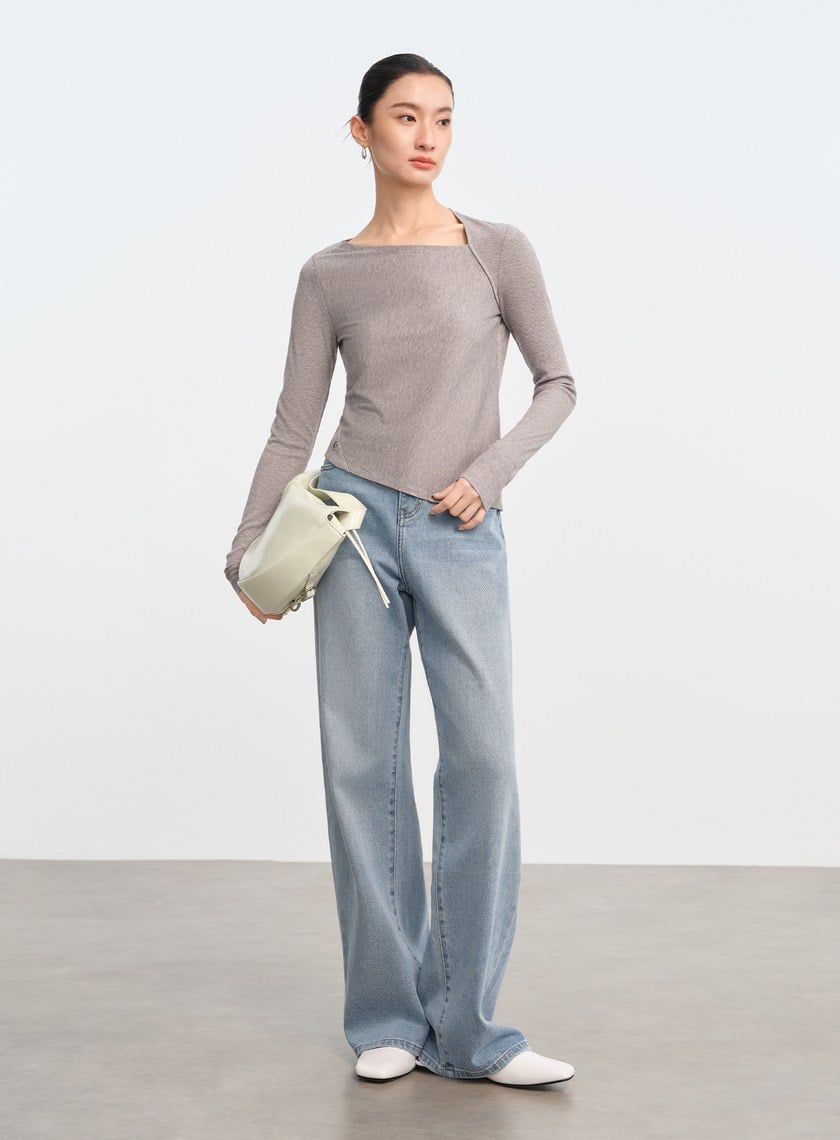 不對稱斜領修身上衣